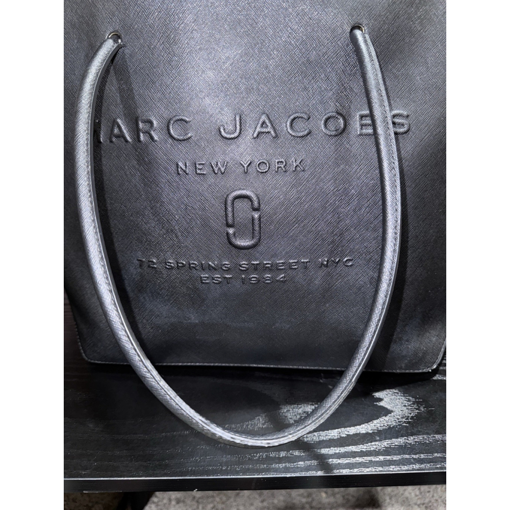Marc Jacobs Logo Shopper Tote Bag East/West Leather Shadow Black - Picture 3 of 14